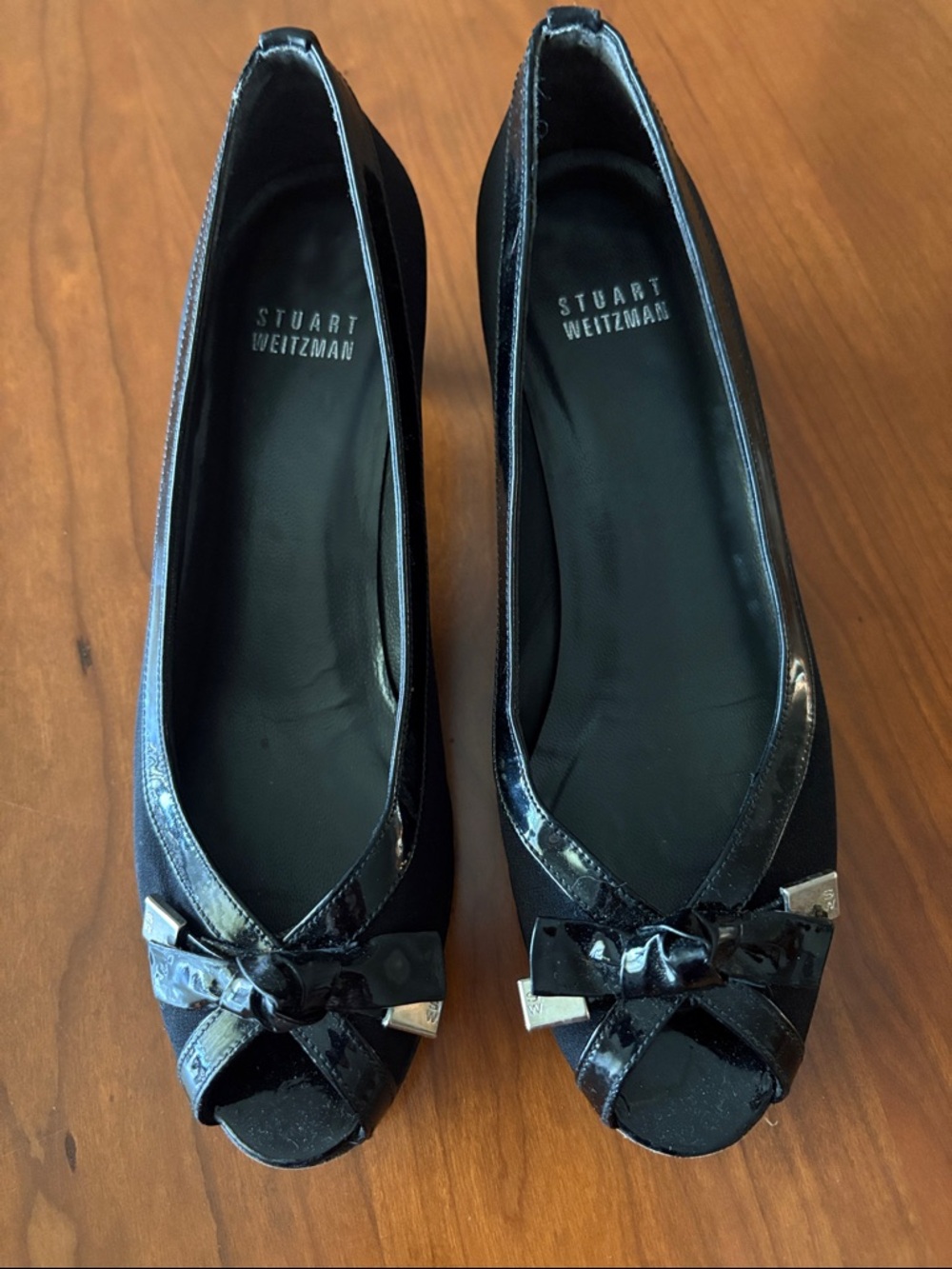 Stuart Weitzman Black Patent Bow Ballet Flats